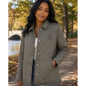 Tommy Hilfiger Women's  Olive Green Diamond Quilted Barn Jacket Crest Logo  M